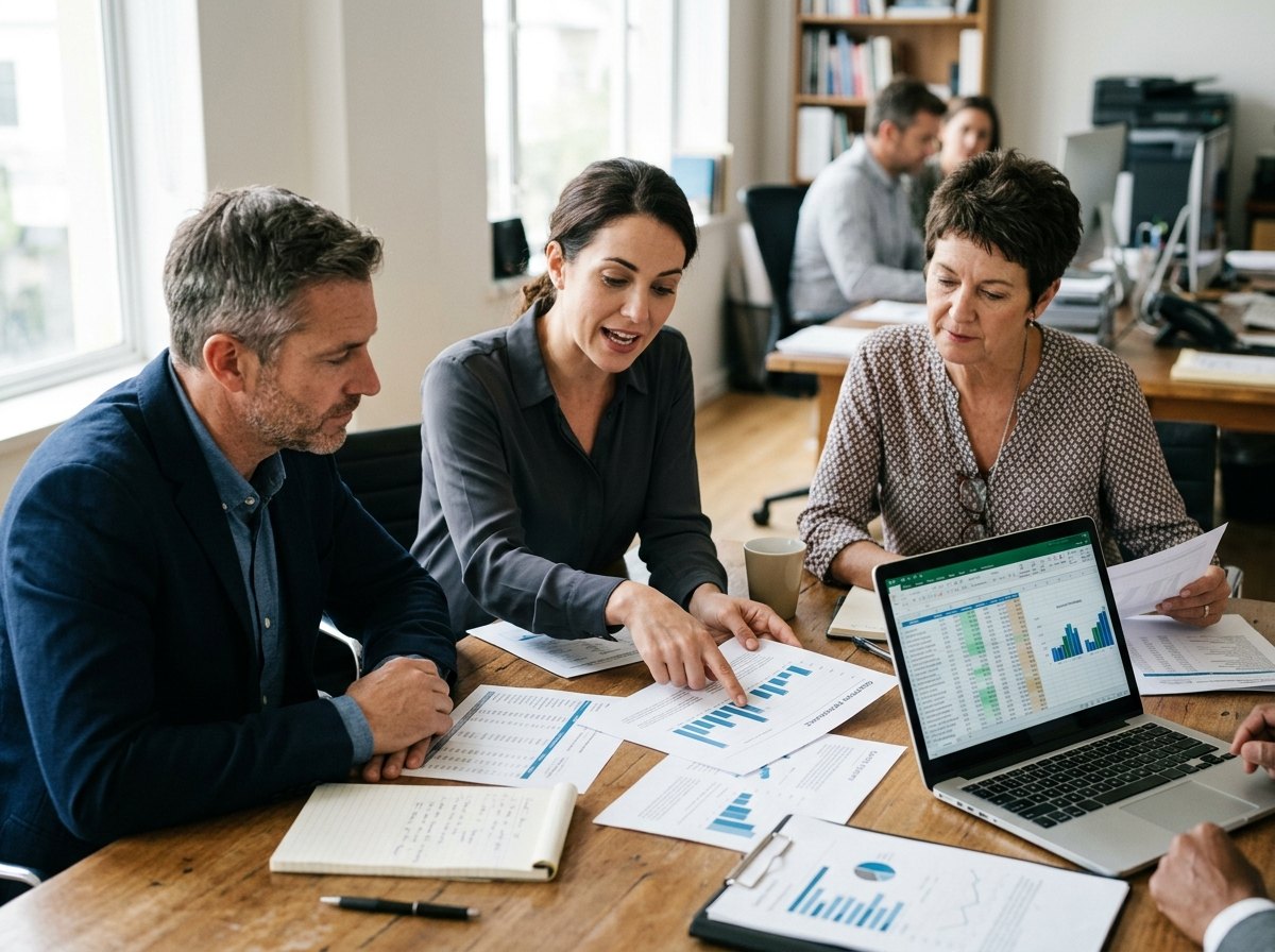 Finance team reviewing reports